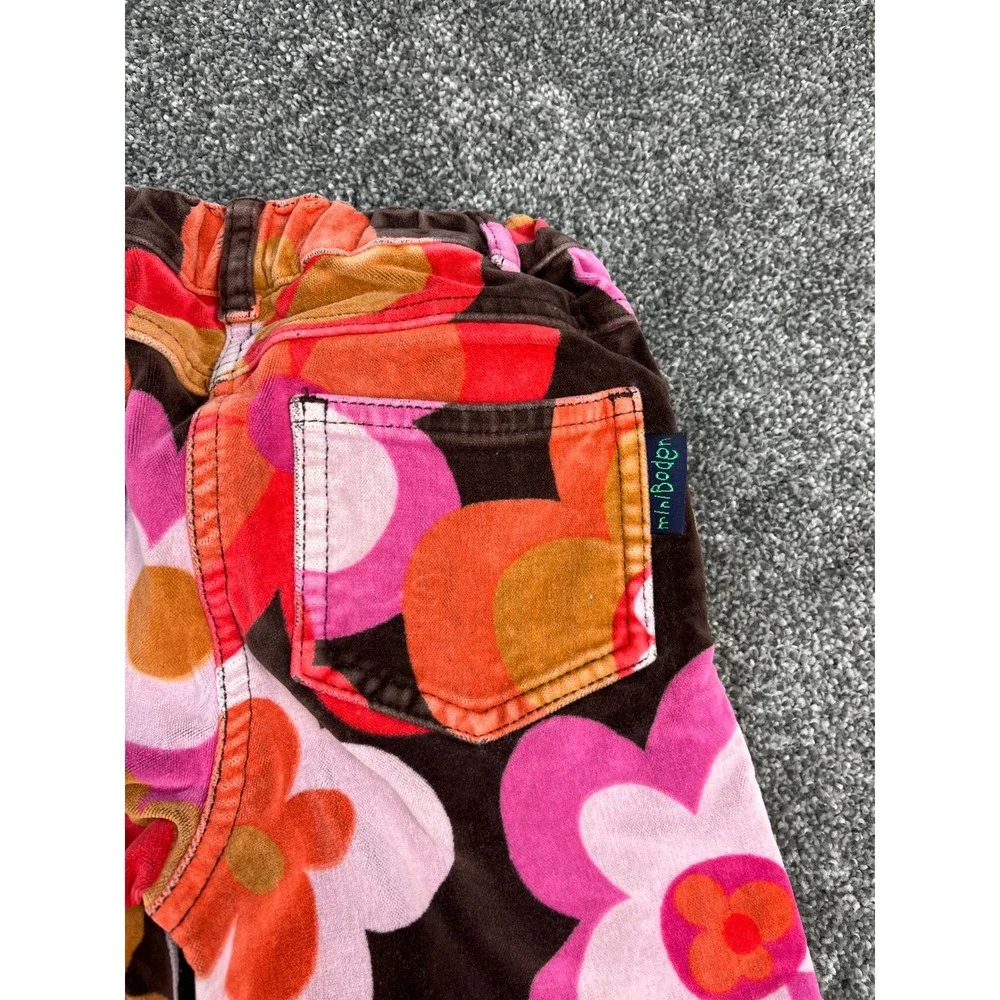 Mini Boden Bunny Graphic Tee and Retro Floral Corduroy Flare Pants Girls 3-4Y